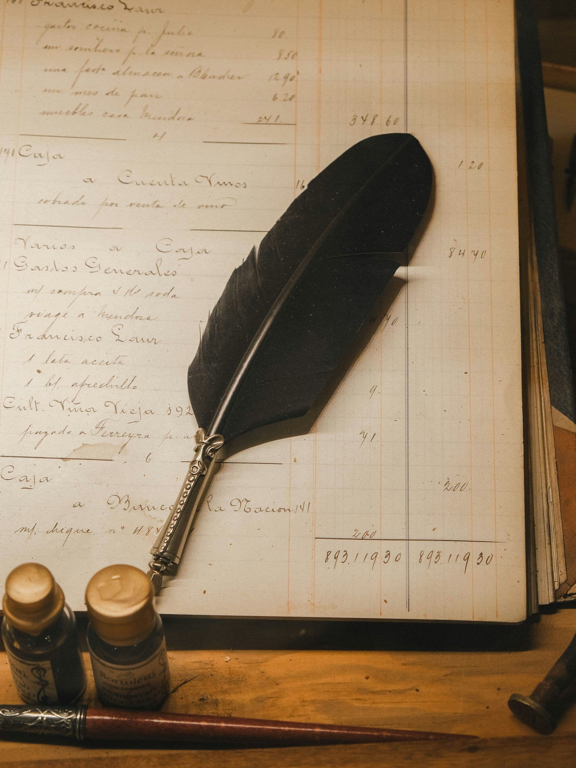 Ledger book with fountain pen