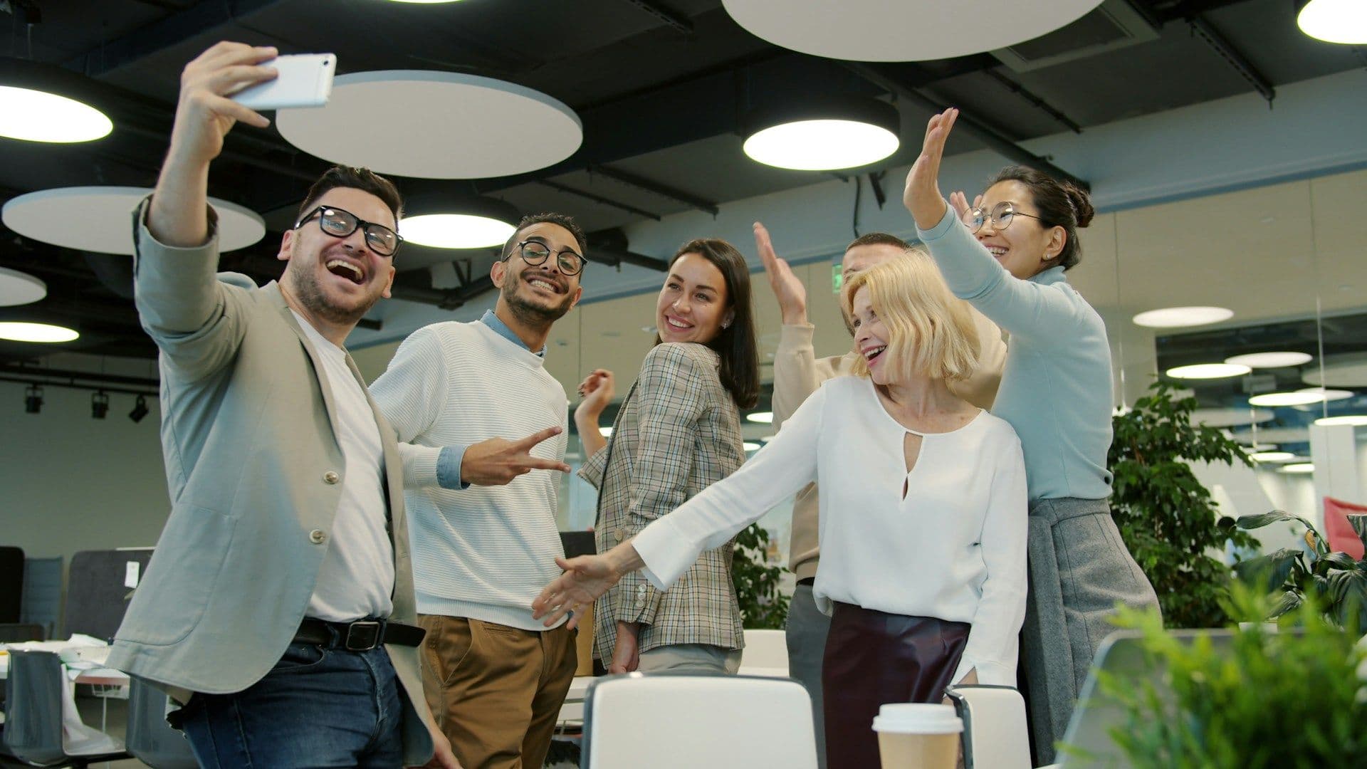 Team collaborating in modern workplace office