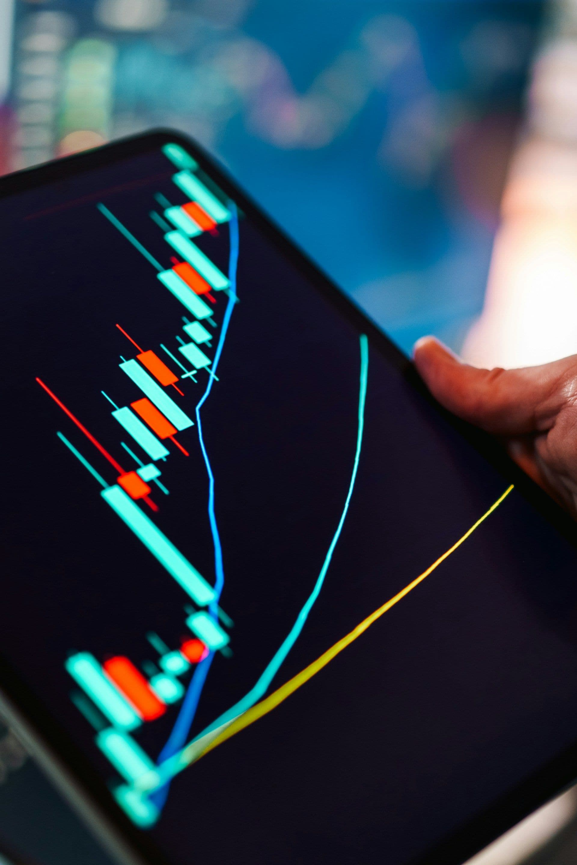 Stock candlestick chart on screen