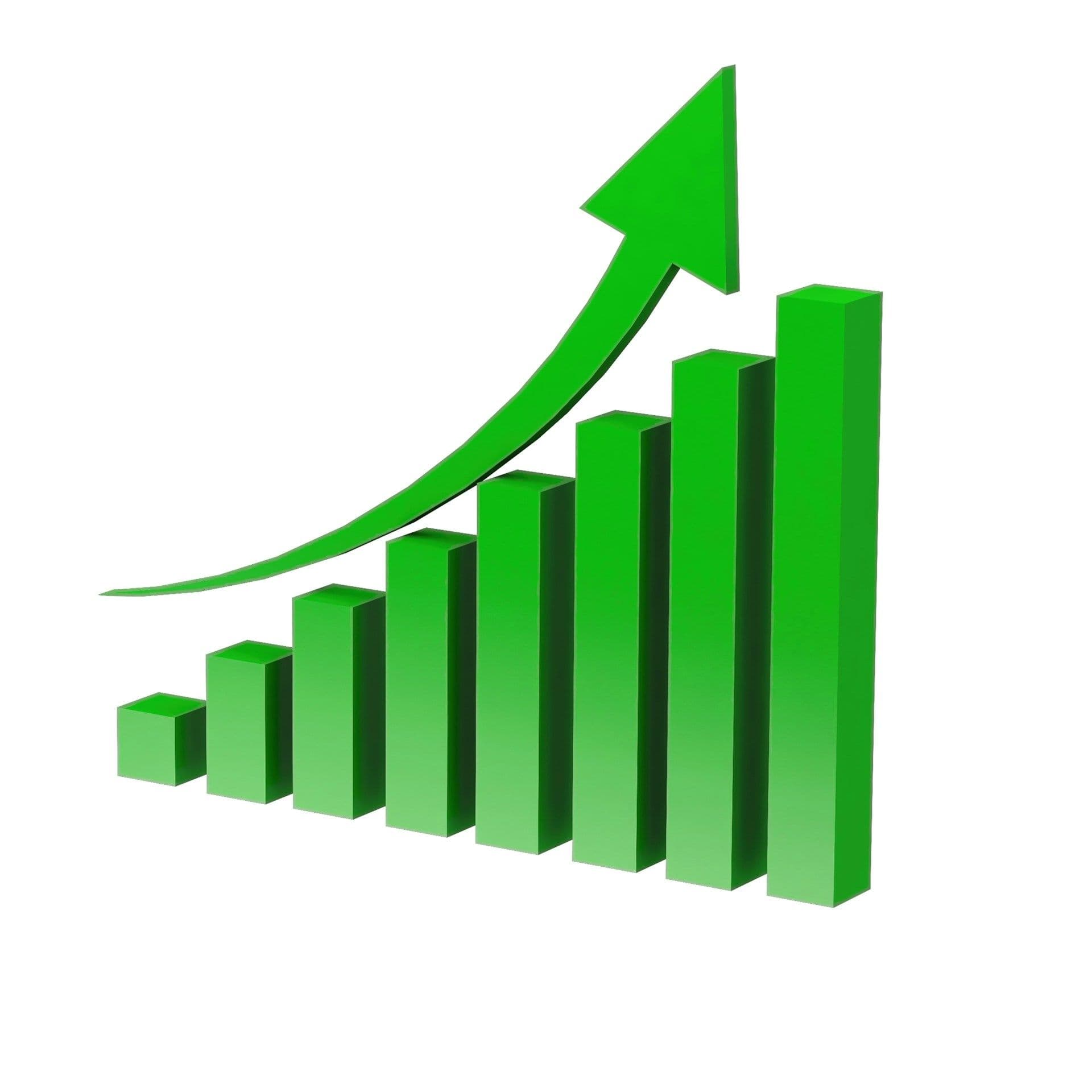 Profit chart with green growth arrow